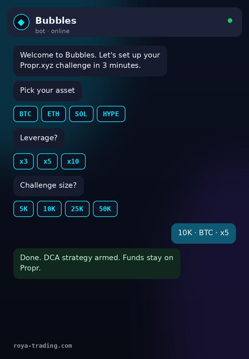 Bubbles Telegram bot — setup wizard for a Propr.xyz challenge
