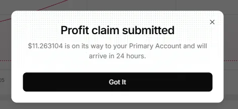 Confirmation de claim Vest Capital, 9 octobre 2026 : « $11.263104 is on its way to your Primary Account and will arrive in 24 hours »